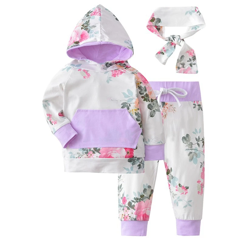 Baby's Set Girls Long Sleeve Lovely Floral Hooded Sweatshirt Cotton Coat+Pant+Headband Toddler Outfits Set for Baby Girls
Baby's Set Girls Long Sleeve Lovely Floral Hooded Sweatshirt Cotton Coat+Pant+Headband Toddler Outfits Set for Baby Girls