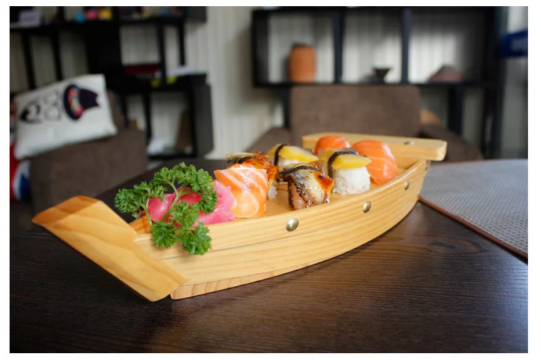 Creative Wooden Sushi Boat Pine Cuisine Sushi Plate Sushi Tools