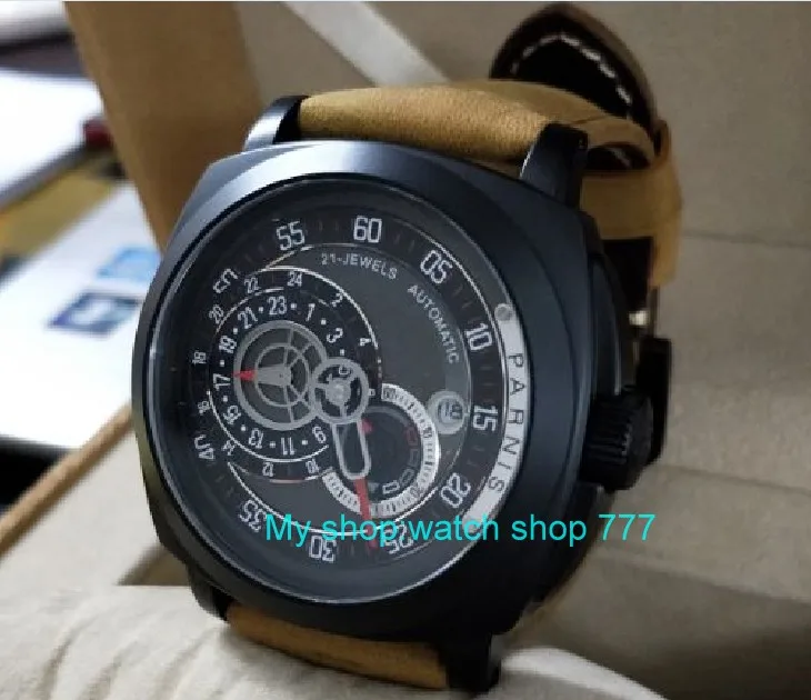 

43mm PARNIS Japanese Automatic Self-Wind movement men's watch Auto Date 24-hour display PVD CASE Mechanical watch 417a