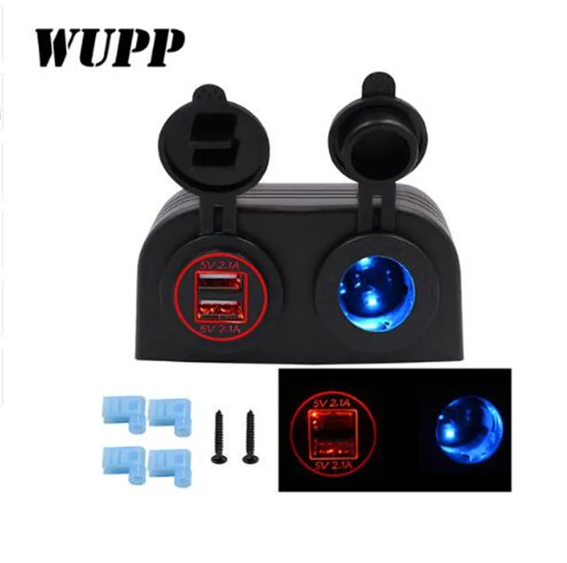 

WUPP Universal USB Socket Adapter Power 12V 4.2A Car Charger DC 12-24V Waterproof Cigarette lighter Outlet Parts Auto 3 Color