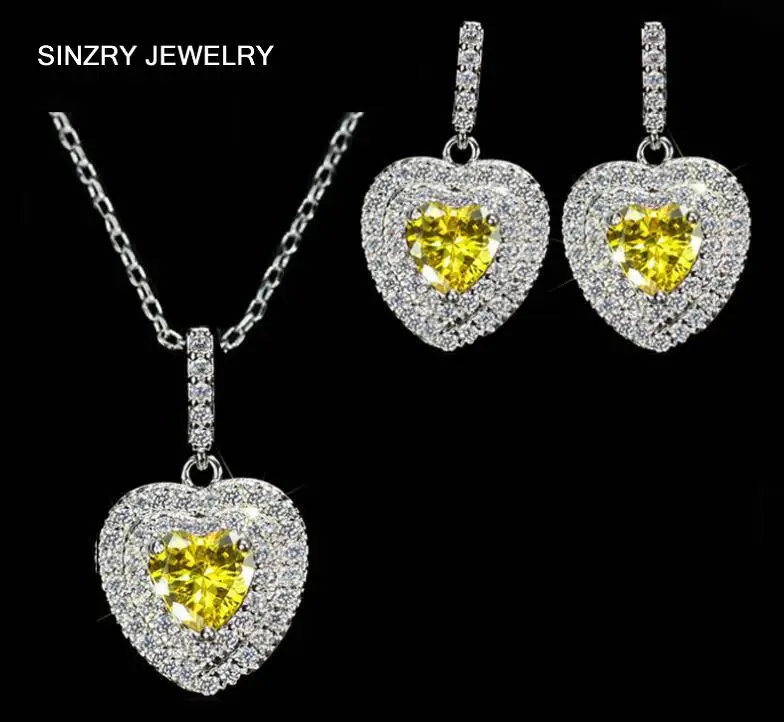 SINZRY new Clear white cut Cubic zircon micro setting heart shape pendant necklace earrings jewelry sets | Украшения и аксессуары