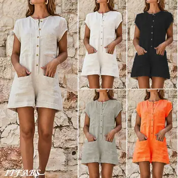 Women Summer Casual Clubwear Short Sleeve O-Neck Button Playsuit Ladies Solid Pockets Party Jumpsuit Bodysuits
Women Summer Casual Clubwear Short Sleeve O-Neck Button Playsuit Ladies Solid Pockets Party Jumpsuit Bodysuits