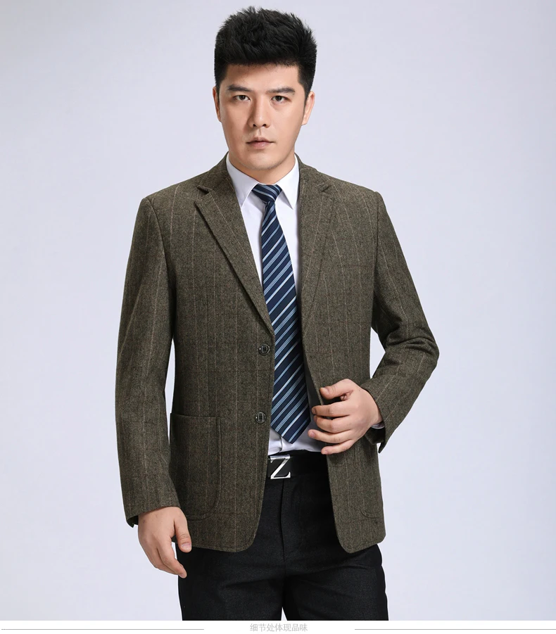 WAEOLSA Men Classical Blazers Plaid Suit Coats Man Wool Blazer Camel Dark Gray Plaid Garment Male Woollen Blend Outfit Apparel (8)