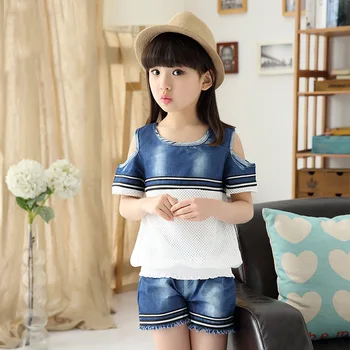 Kids Summer New Girls Fashion Denim Shorts-T-shirt Vest Cotton Mesh Stitching Kids Clothing Suits Two Pieces Sets Blue
Kids Summer New Girls Fashion Denim Shorts-T-shirt Vest Cotton Mesh Stitching Kids Clothing Suits Two Pieces Sets Blue