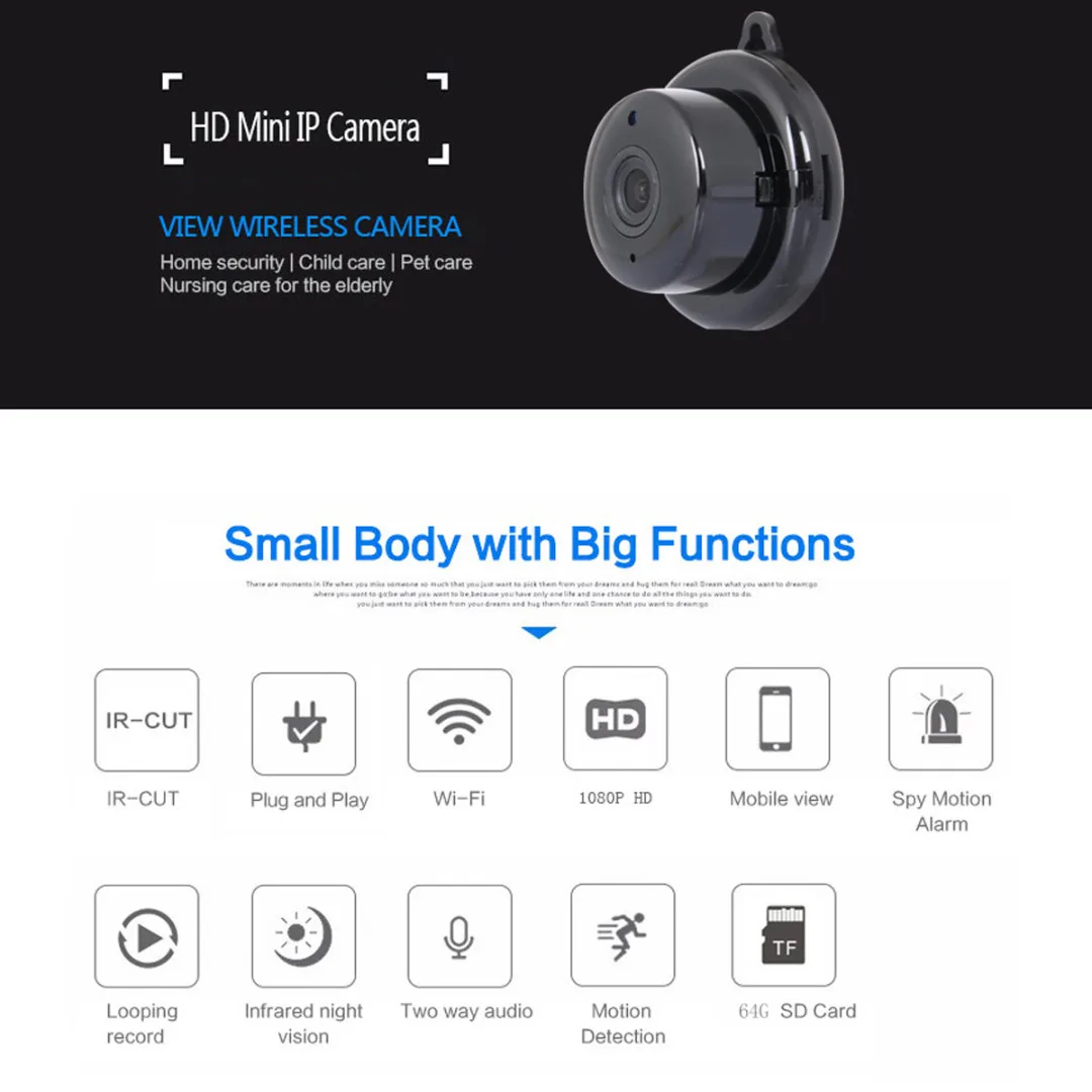 New 1pc 2.8mm Wireless Mini WIFI IP Camera Night Vision Smart Home Security Camcorders US/EU Plug Mayitr