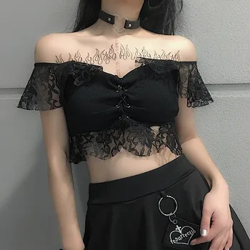 Women Sexy V Neck Short Crop Tops Blouse Girls Cross Straps Patchwork Lace Shirts Retro Bottoming Shirts Dark Gothic Blouse
Women Sexy V Neck Short Crop Tops Blouse Girls Cross Straps Patchwork Lace Shirts Retro Bottoming Shirts Dark Gothic Blouse