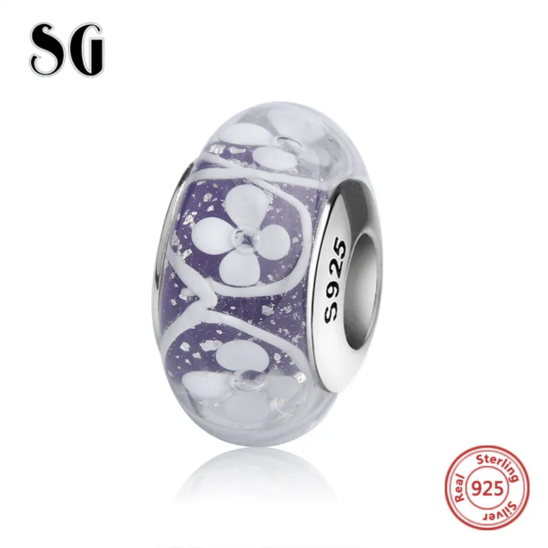 SG purple Murano glass beads silver 925 diy charms with white flower petal fit authentic European bracelets jewelry making gifts
SG purple Murano glass beads silver 925 diy charms with white flower petal fit authentic European bracelets jewelry making gifts