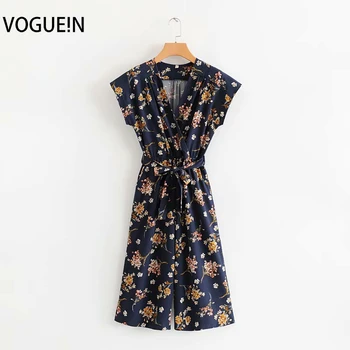 

VOGUEIN New Womens Summer Cross V-Neck Short Sleeve Floral Print Navy Jumpsuit Playsuit Wholesale