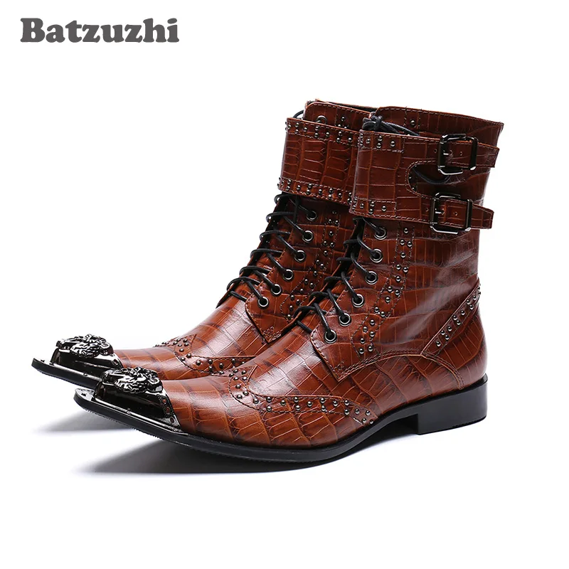 Мужские ковбойские ботинки Batzuzhi, черные/коричневые ботинки из натуральной кожи в западном стиле, с острым металлическим носком, военные мотоциклетные ботинки
Мужские ковбойские ботинки Batzuzhi, черные/коричневые ботинки из натуральной кожи в западном стиле, с острым металлическим носком, военные мотоциклетные ботинки
