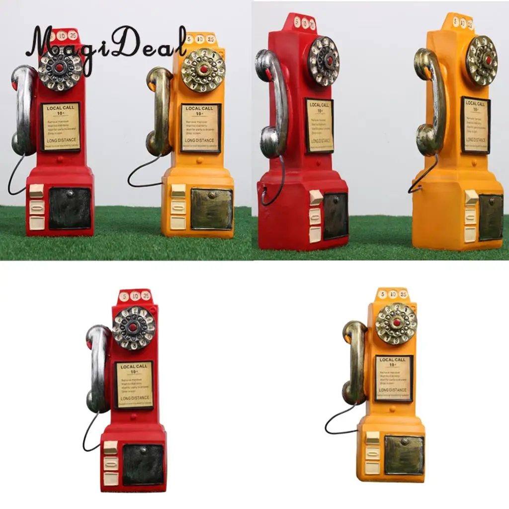 Vintage Rotary Phone Piggy Bank Home Office Desk Display Resin Crafts Tabletop Centerpieces Collectible Figurines Ornaments Gift
