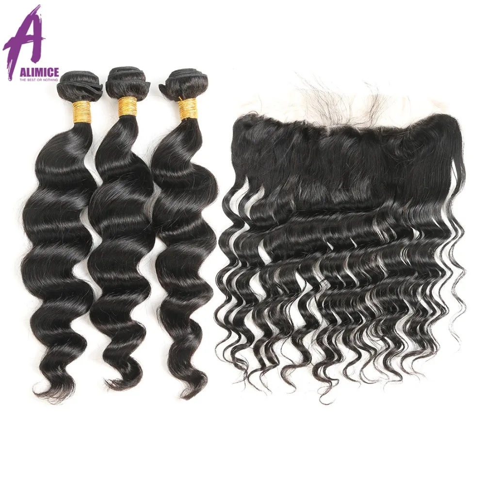 Alimice Hair Brazilian Loose Wave With Closure 3 Bundles With Closure 134 FreeMiddle3 Part Ear to Ear Lace Frontal Remy Hair (15)