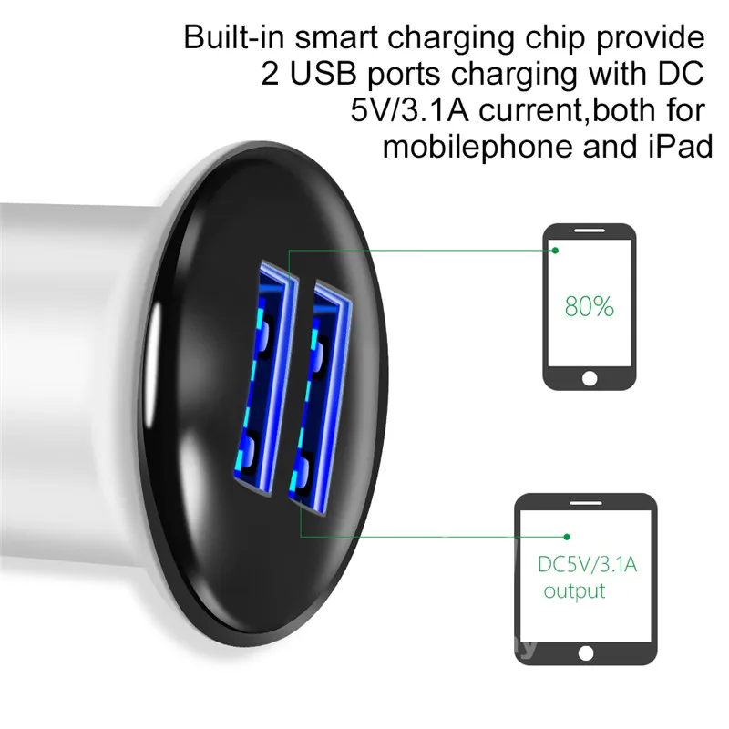 Marjay Mini Dual USB Car Charger Adapter 3.1A Car-Charger Mobile Phone Car USB Charger Auto Charge 2 Port for Samsung iPhone X (1)