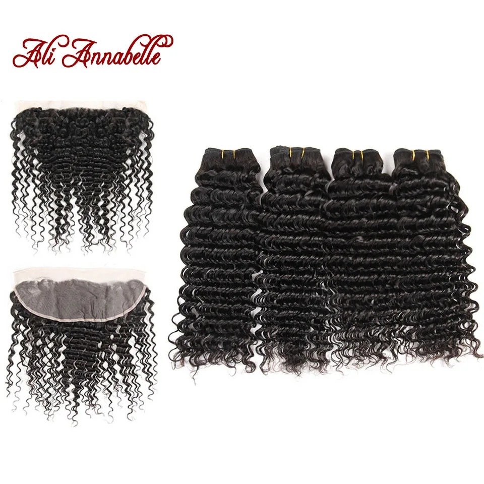 ALI ANNABELLE HAIR Deep Wave Bundles With Closure Brazilian Remy Hair Weave 4 Bundles Human Hair with 13*4 Lace Frontal
ALI ANNABELLE HAIR Deep Wave Bundles With Closure Brazilian Remy Hair Weave 4 Bundles Human Hair with 13*4 Lace Frontal
