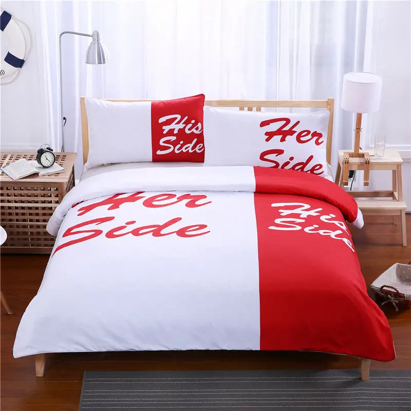 New Black Blue Red His Side & Her Side Bedding Set 3pcs Soft Couple Duvet Cover with Pillowcases Sets Home Bedclothes Textile
New Black Blue Red His Side & Her Side Bedding Set 3pcs Soft Couple Duvet Cover with Pillowcases Sets Home Bedclothes Textile