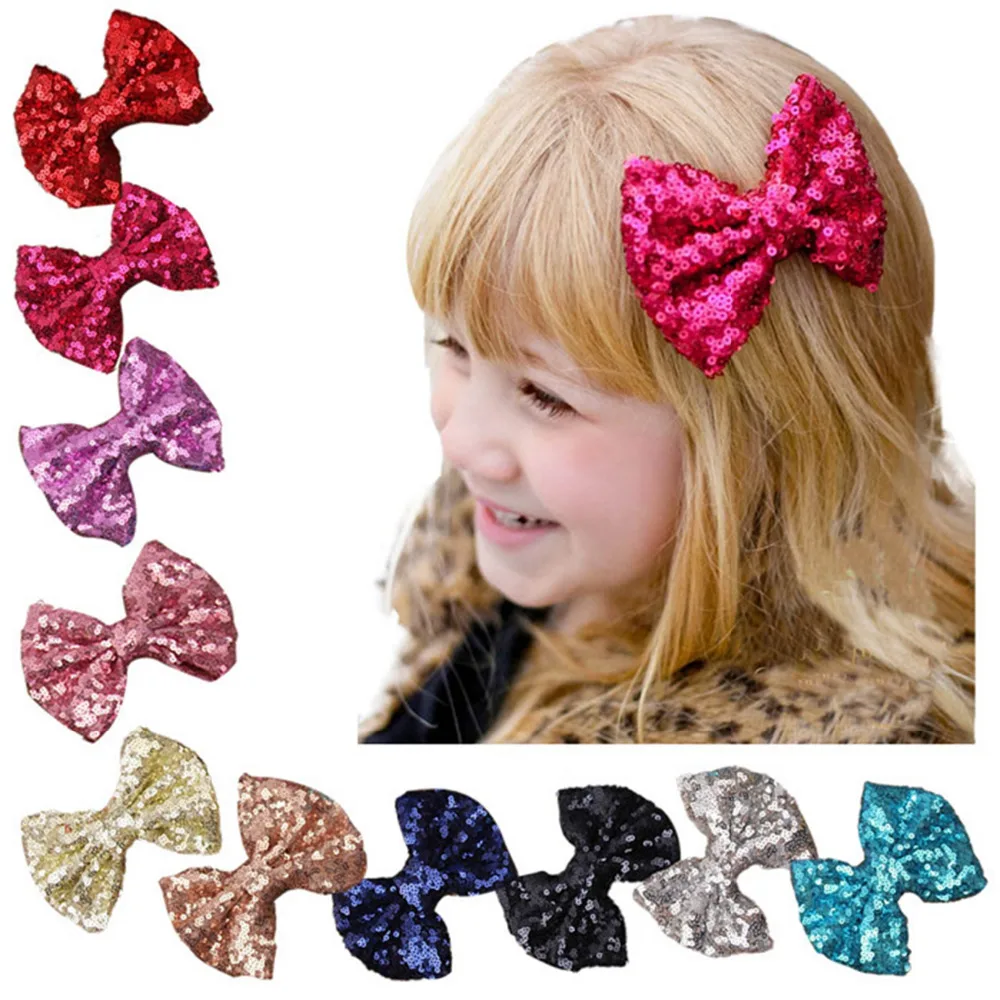 New Arrival Girl Hair Clips Shiny Sequin Barrettes Bling Big Bow Hairpins Headbands Boutique Accessories | Детская одежда и обувь