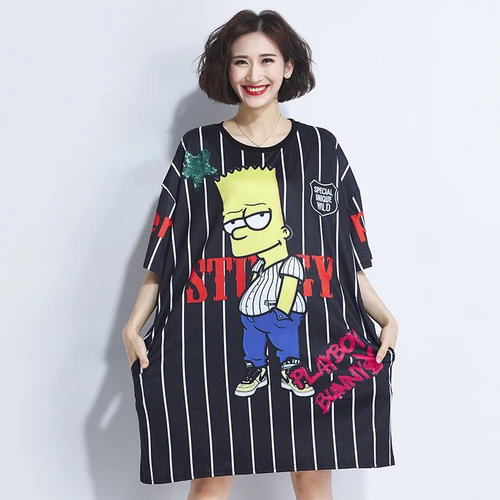 F&JE 2018 Spring summer New fashion Women Loose Casual Batwing Sleeve Dress Cartoon print O-neck stripe Knee-length Dress U357
F&JE 2018 Spring summer New fashion Women Loose Casual Batwing Sleeve Dress Cartoon print O-neck stripe Knee-length Dress U357