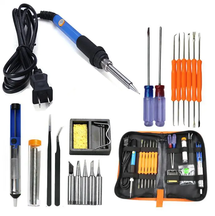 Eruntop Temperature Electric Soldering Iron Kit 110V 220V 60W Soldering Iron kit With Tin Wire Desoldeirng Pump Welding Tool
Eruntop Temperature Electric Soldering Iron Kit 110V 220V 60W Soldering Iron kit With Tin Wire Desoldeirng Pump Welding Tool