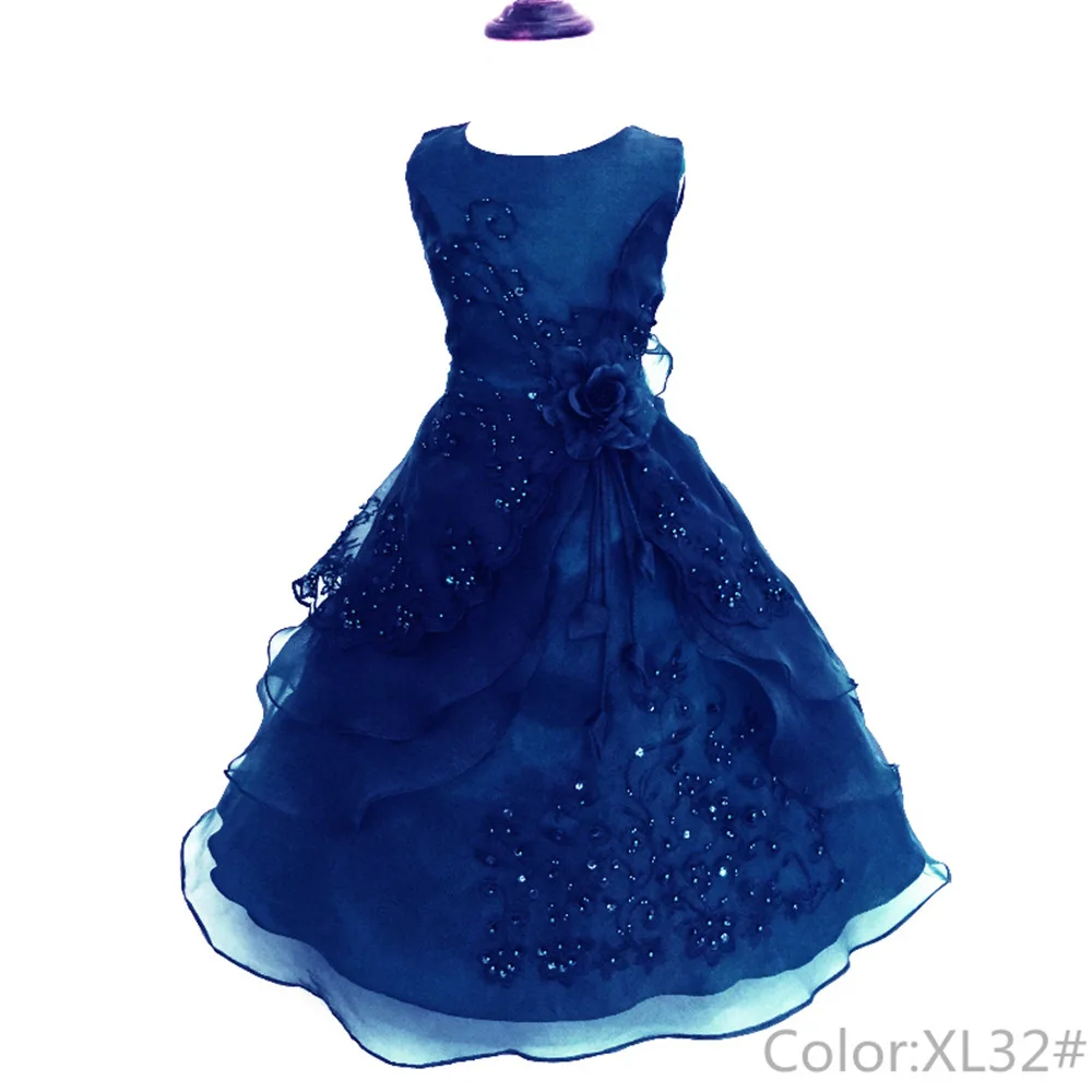 Платье темно-синего цвета с вышивкой для девочек платье подружки невесты на