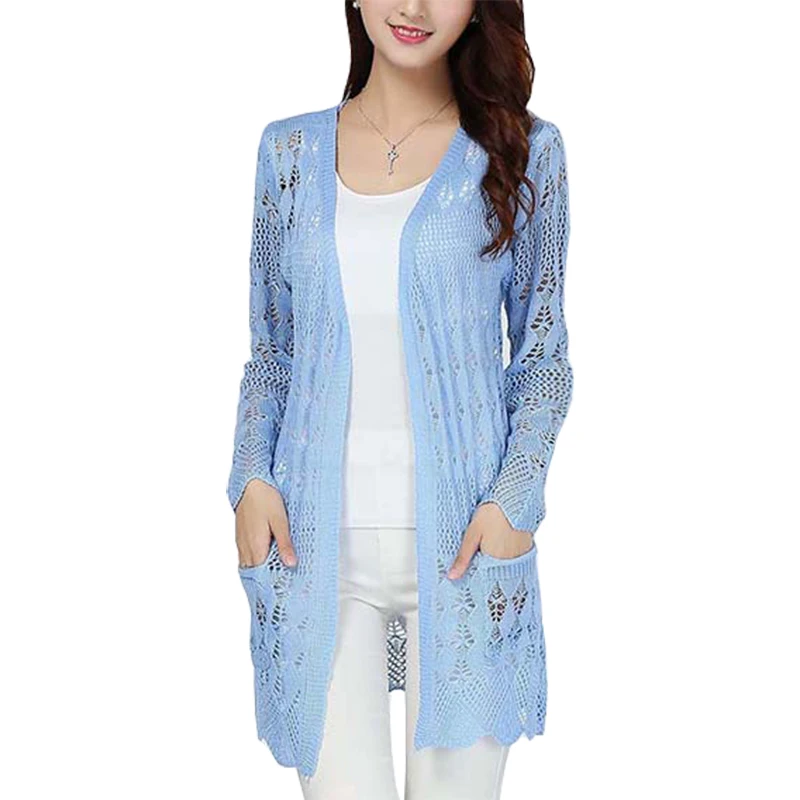 Spring summer new long sweater women Korean hollow pocket loose coat thin long-sleeved jacket knit cardigan vestidos LXJ040
Spring summer new long sweater women Korean hollow pocket loose coat thin long-sleeved jacket knit cardigan vestidos LXJ040