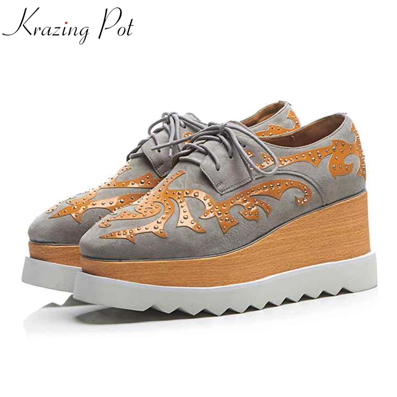 Krazing Pot 2019 genuine leather Autumn gorgeous women square toe waterproof lace up British style wedges increased shoes L16
Krazing Pot 2019 genuine leather Autumn gorgeous women square toe waterproof lace up British style wedges increased shoes L16