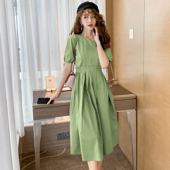 Summer Short Sleeve Avocado Green Women Dress Resist Sweet Fairy Solid Color Dress Round Neck Grace Female Dresses
Summer Short Sleeve Avocado Green Women Dress Resist Sweet Fairy Solid Color Dress Round Neck Grace Female Dresses