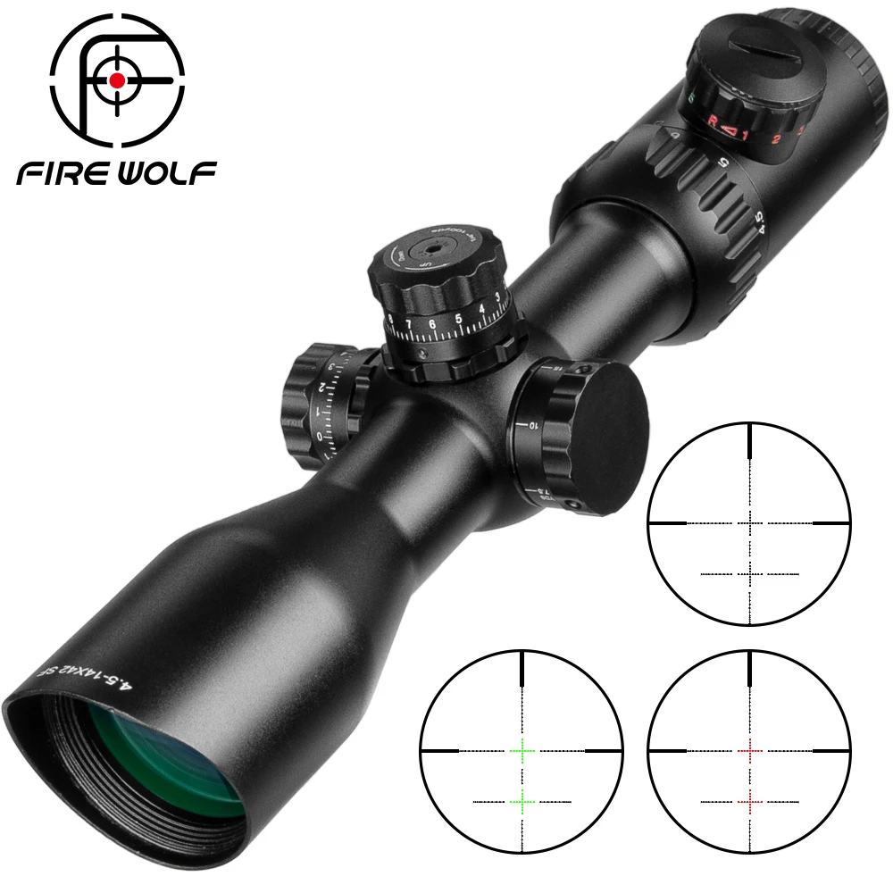 Fire Wolf 4.5-14X42 Riflescopes Bevel Side Double Cross Red Green Focus Tactical Optical Scope Sight Sniper Hunting Scope
Fire Wolf 4.5-14X42 Riflescopes Bevel Side Double Cross Red Green Focus Tactical Optical Scope Sight Sniper Hunting Scope