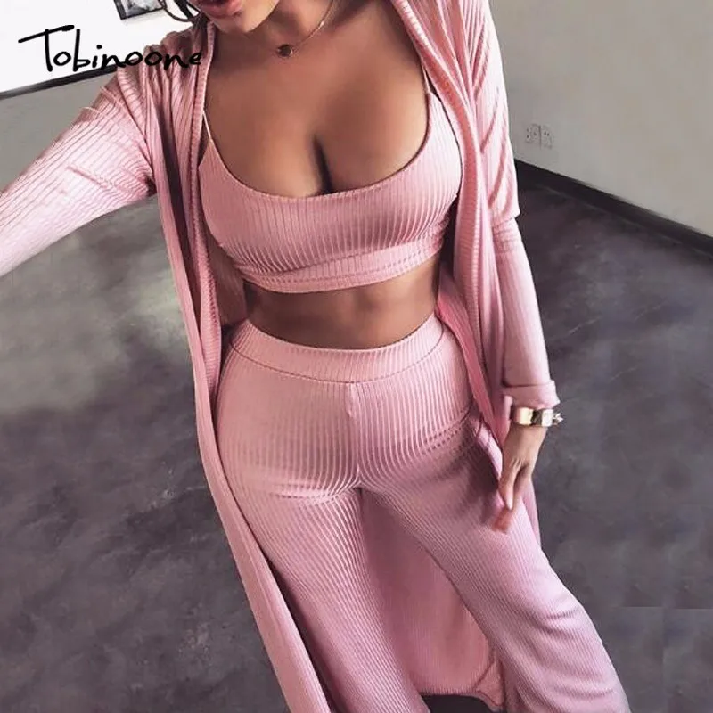 Tobinoone Solid Knitted Sexy 3 Piece Set Autumn Winter Two Piece Crop Tops Pants And Coat Bodycon Elastic Sets Women Outfits
Tobinoone Solid Knitted Sexy 3 Piece Set Autumn Winter Two Piece Crop Tops Pants And Coat Bodycon Elastic Sets Women Outfits