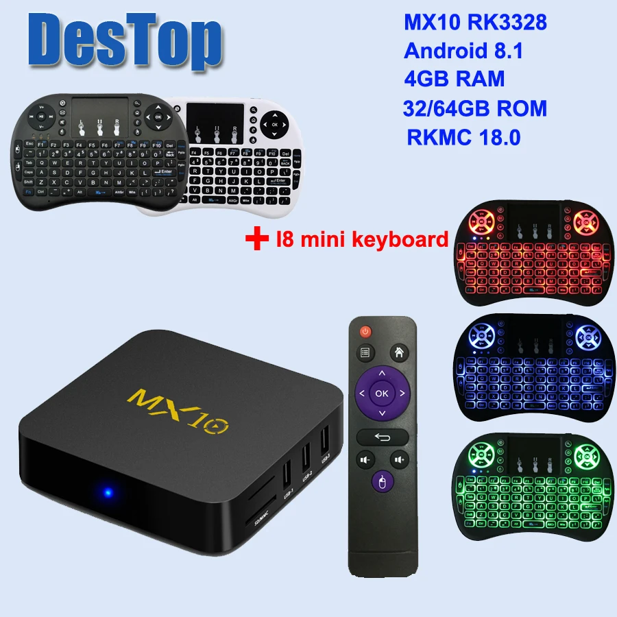 MX10 Smart TV Box Android 8.1 RK3328 Quad Core 64bit DDR3 4GB 64GB K18.0 4K HD Wifi 100M LAN USB3.0 Set-top Box media player
MX10 Smart TV Box Android 8.1 RK3328 Quad Core 64bit DDR3 4GB 64GB K18.0 4K HD Wifi 100M LAN USB3.0 Set-top Box media player