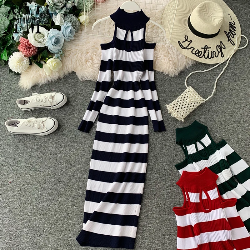 YornMona Halter Long Autumn Dress 2019 New Fashion Off Shoulder Striped Dress Elegant Hollow Out Ladies Winter Knitted Dress
YornMona Halter Long Autumn Dress 2019 New Fashion Off Shoulder Striped Dress Elegant Hollow Out Ladies Winter Knitted Dress