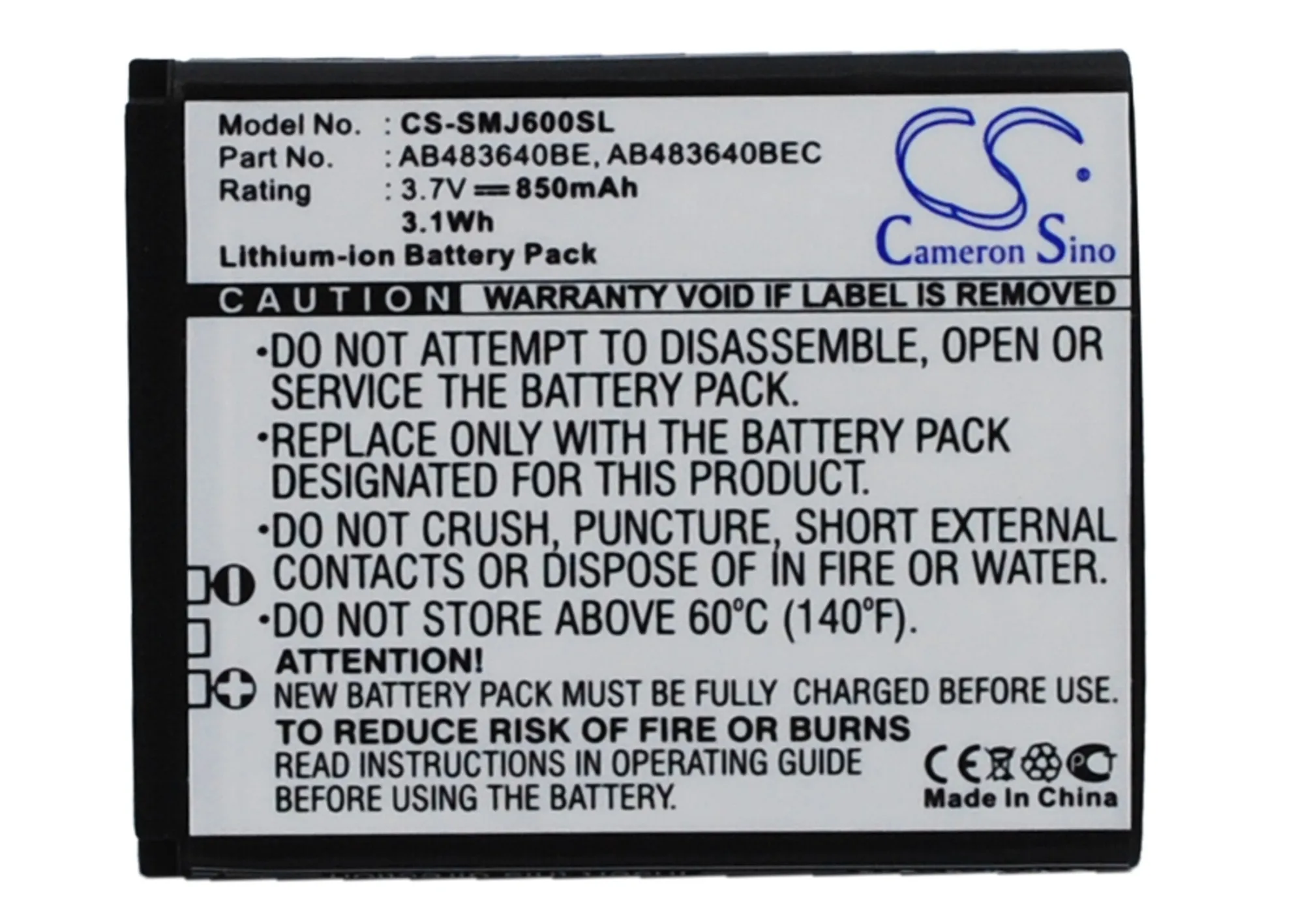 Newest ! 850mAh Battery AB483640BE for Samsung B3210,B3310,C3050,C3053,S7350,S8300,F110, F118,F768,J600,J608,J610,J618,J750
Newest ! 850mAh Battery AB483640BE for Samsung B3210,B3310,C3050,C3053,S7350,S8300,F110, F118,F768,J600,J608,J610,J618,J750