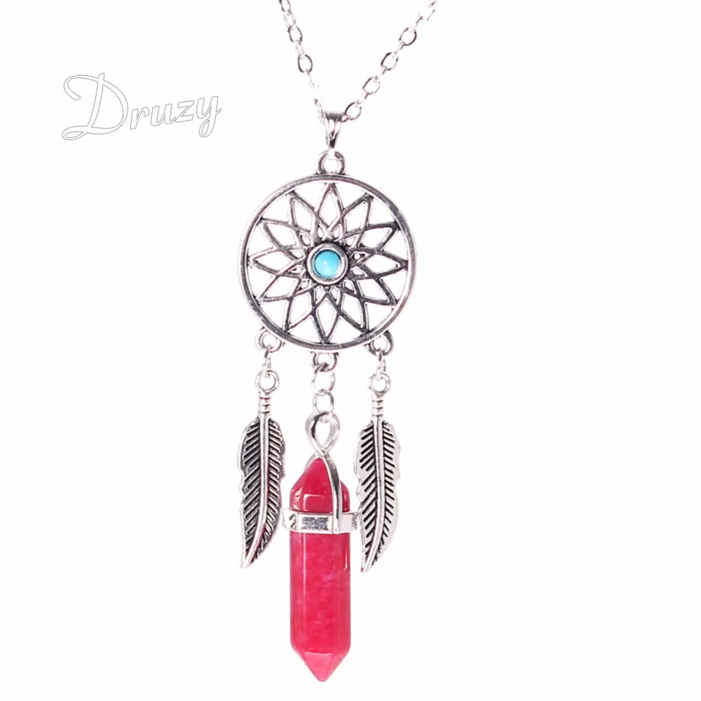 Druzy Stylish Bohemian Style Dream Catcher Feathers Hexagonal Column Natural Stone Pendant Necklace Gift for Women Girl Hot Sale
Druzy Stylish Bohemian Style Dream Catcher Feathers Hexagonal Column Natural Stone Pendant Necklace Gift for Women Girl Hot Sale
