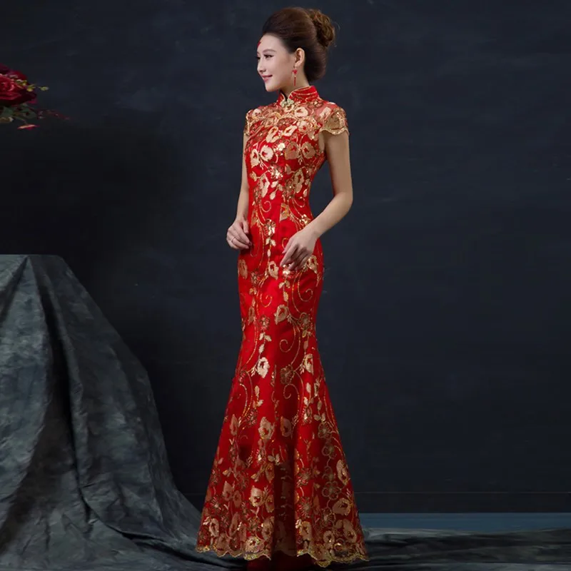 Red Chinese Wedding Dress Female Long Sleeveless Women Cheongsam Gold Chinese Traditional Dress Lady Qipao Evening Party Dress
Red Chinese Wedding Dress Female Long Sleeveless Women Cheongsam Gold Chinese Traditional Dress Lady Qipao Evening Party Dress