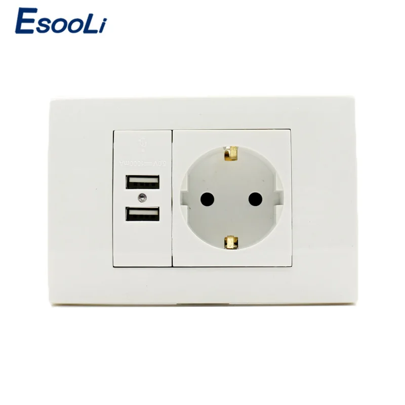 Esooli Wall USB Socket Plug Grounded 16A EU Standard Outlet With 1000mA Dual USB Socket Charger Port for Mobile 118mm*80mm
Esooli Wall USB Socket Plug Grounded 16A EU Standard Outlet With 1000mA Dual USB Socket Charger Port for Mobile 118mm*80mm