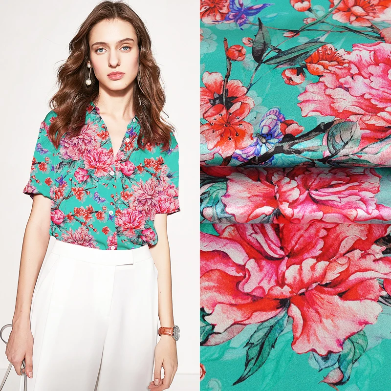 118CM Wide 19MM Pink Floral Print Stretch Blue Green Silk Satin Fabric Good for Summer Dress Skirt Shirt Pants JH124 
118CM Wide 19MM Pink Floral Print Stretch Blue Green Silk Satin Fabric Good for Summer Dress Skirt Shirt Pants JH124