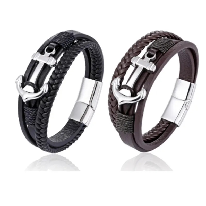 Men Jewelry Black/Brown Braided Leather Bracelet Ship Anchor Rope Chain Stainless Steel Bangles For Cool Boys Gift
Men Jewelry Black/Brown Braided Leather Bracelet Ship Anchor Rope Chain Stainless Steel Bangles For Cool Boys Gift