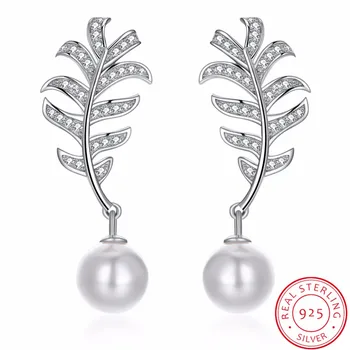925 Sterling Silver Feather Leaf CZ Ear Stud Earrings For Women Girls Leaf Pearl Jewelry Orecchini Aros Aretes oorbellen
925 Sterling Silver Feather Leaf CZ Ear Stud Earrings For Women Girls Leaf Pearl Jewelry Orecchini Aros Aretes oorbellen
