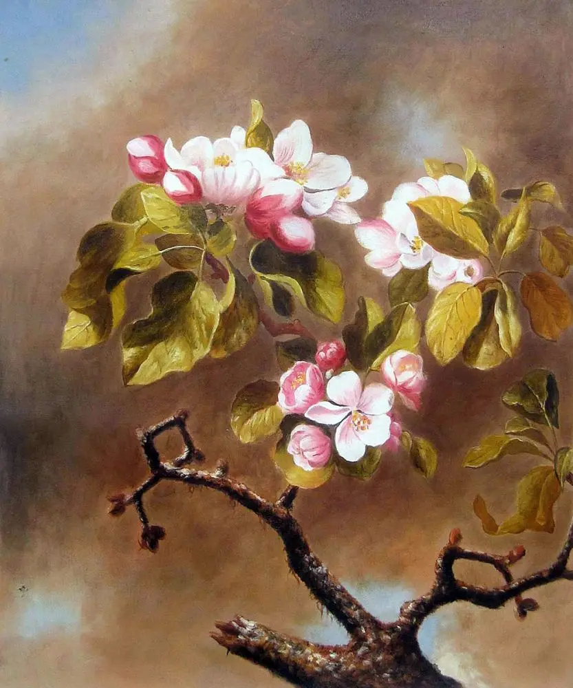 

Dining Room Oil Painting Flower Hand Painted Martin Johnson Heade Branch of Apple Blossoms Against Cloudy Sky Canvas Art