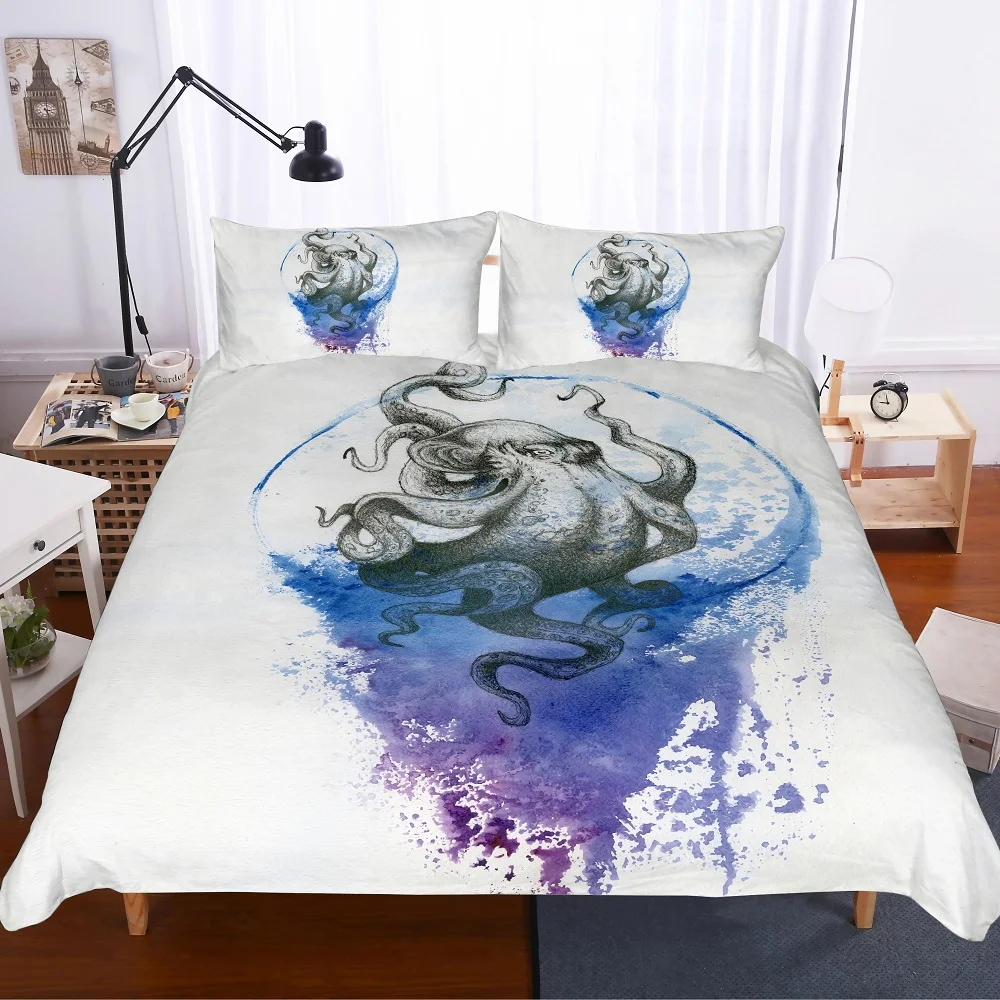3 Pieces Watercolored Black Octopus Blue/Purple White Duvet Cover Set with 2 Pillowcase Luxury Bedding Set Boys Bed Linen Set
3 Pieces Watercolored Black Octopus Blue/Purple White Duvet Cover Set with 2 Pillowcase Luxury Bedding Set Boys Bed Linen Set