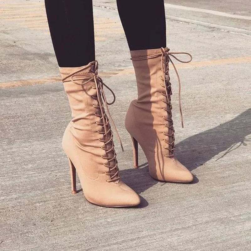 Stretch Fabric Boots Women 2019 Autumn Fashion Ankle Boots Pointed Toe Stiletto Heel Shoes Lace-up High Heel Botas mujer
Stretch Fabric Boots Women 2019 Autumn Fashion Ankle Boots Pointed Toe Stiletto Heel Shoes Lace-up High Heel Botas mujer