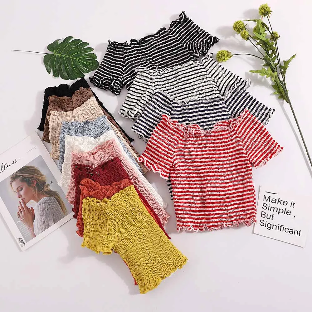 Women Flare Sleeve Slash Neck Off Shoulder Basic Shirt Casual Elastic Slim High Waist Short Pullover Striped Ruffles Blouse Tops
Women Flare Sleeve Slash Neck Off Shoulder Basic Shirt Casual Elastic Slim High Waist Short Pullover Striped Ruffles Blouse Tops