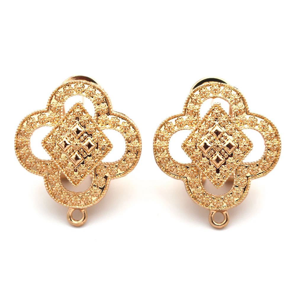 Indonesian Chile Earrings Post with Loop Hanger Connectors Filigree Four 4 Leaf Clover Flower Metal DIY Clip Earrings Findings
Indonesian Chile Earrings Post with Loop Hanger Connectors Filigree Four 4 Leaf Clover Flower Metal DIY Clip Earrings Findings