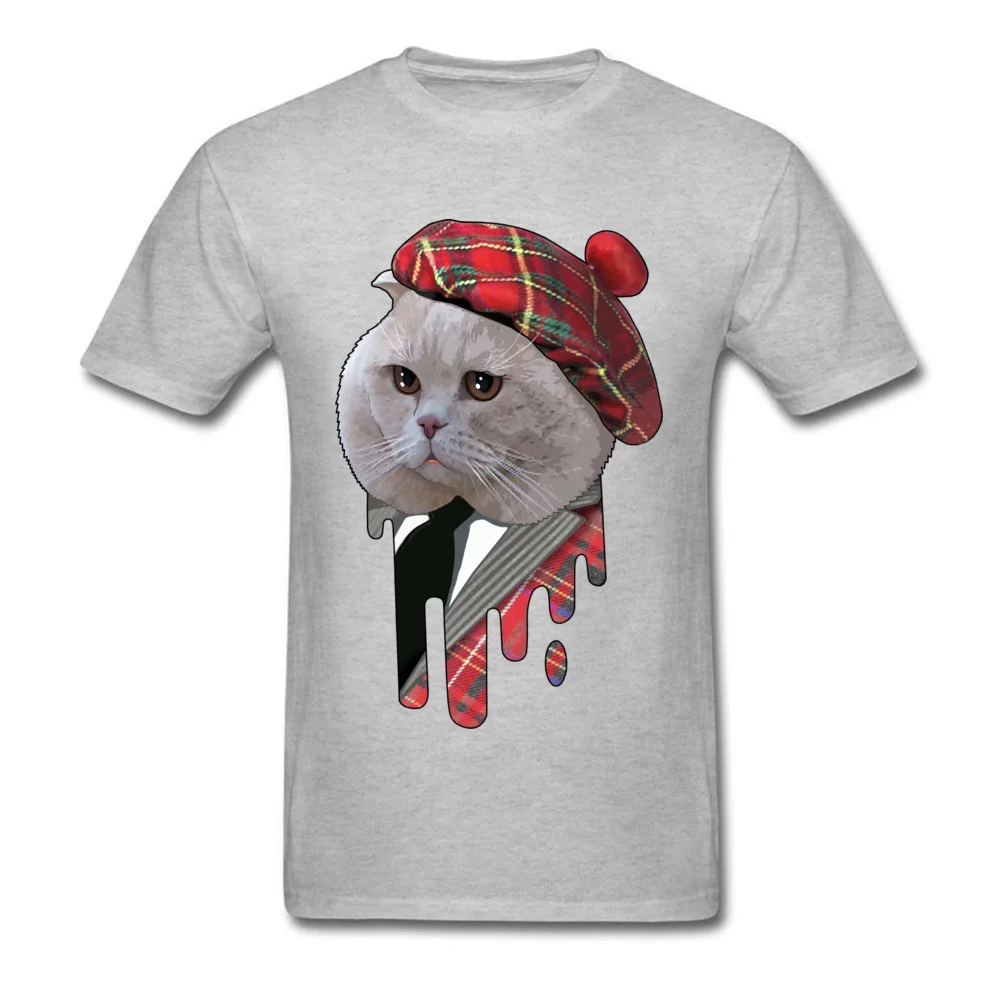 Hip hop Scottish cat Round Collar T Shirts VALENTINE DAY Tops & Tees Short Sleeve for Men Cheap 100% Cotton Cool T-shirts Scottish cat grey