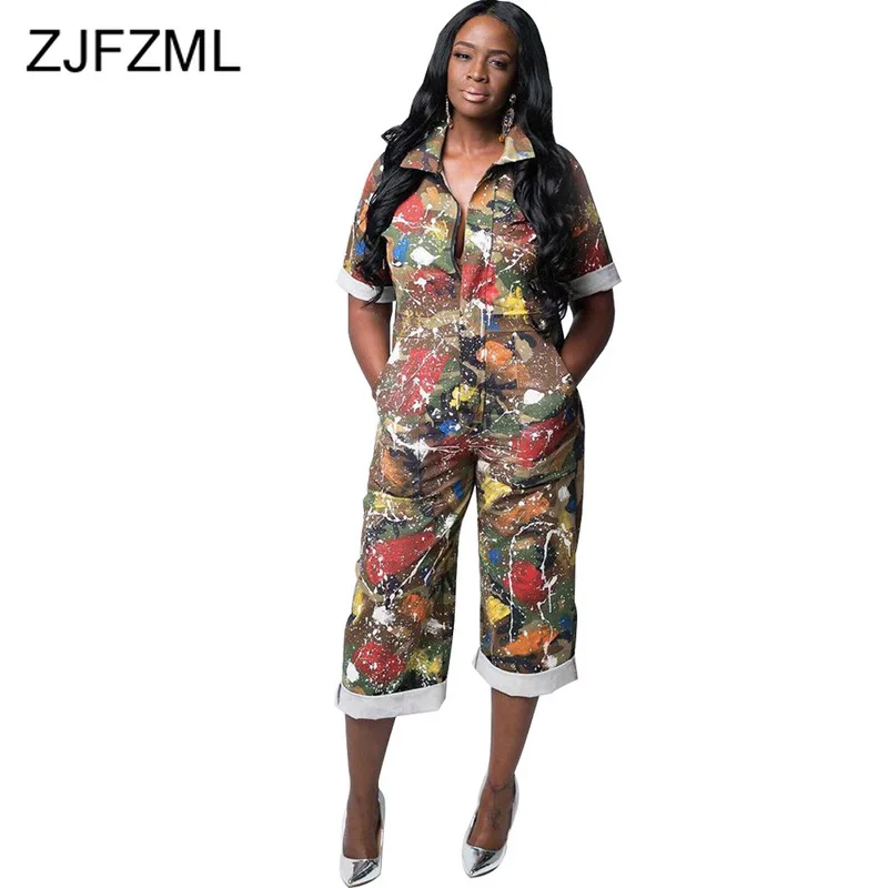 Sexy Camouflage Print Summer Jumpsuit Women Turn-Down Collar Button Up Wide Leg Playsuit Plus Size Short Sleeve Loose Bodysuit
Sexy Camouflage Print Summer Jumpsuit Women Turn-Down Collar Button Up Wide Leg Playsuit Plus Size Short Sleeve Loose Bodysuit