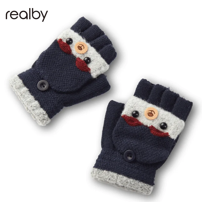 Перчатки подходящие для От 3 до 6 лет детей и зимних дней теплые с откидной крышкой