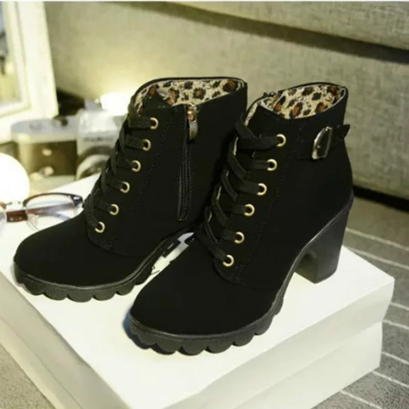 Women Fashion High-heeled Platform Boots Lady Lace Up Martin Boots Round Toe Ankle Boots
Women Fashion High-heeled Platform Boots Lady Lace Up Martin Boots Round Toe Ankle Boots