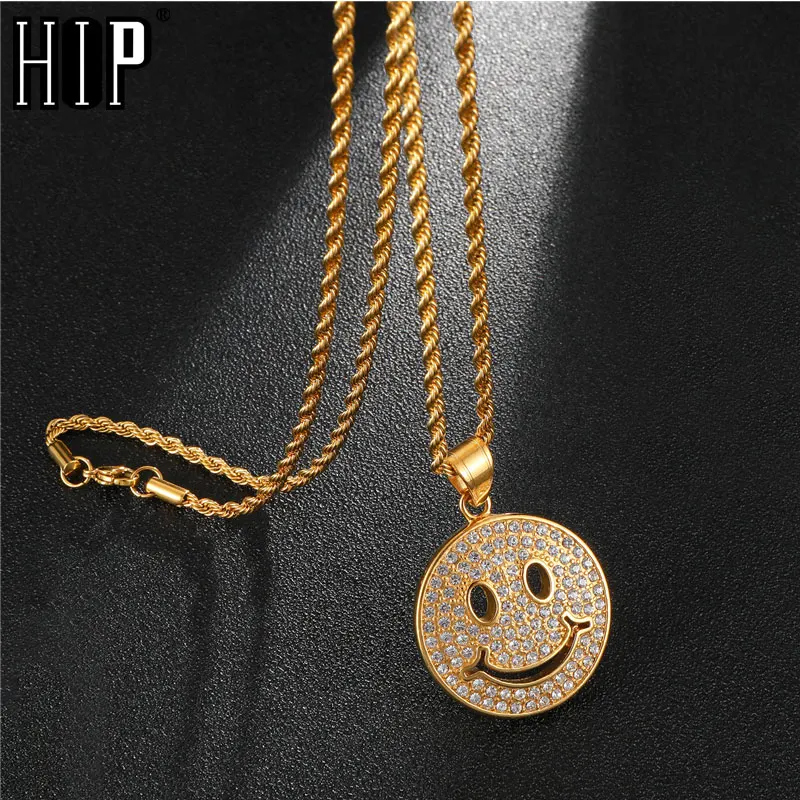 Фото Ожерелья и подвески Стразы в стиле хип-хоп с микро-ПАВЕ украшенные улыбающимся