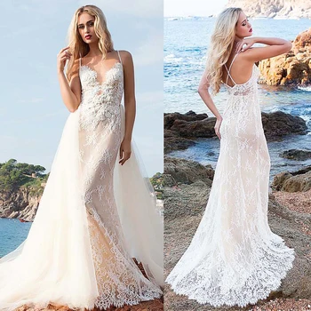 Fascinating Spaghetti Straps Neckline 2 In 1 Wedding Dress With Detachable Skirt Lace Appliques Nude Beach Bridal Dress
Fascinating Spaghetti Straps Neckline 2 In 1 Wedding Dress With Detachable Skirt Lace Appliques Nude Beach Bridal Dress
