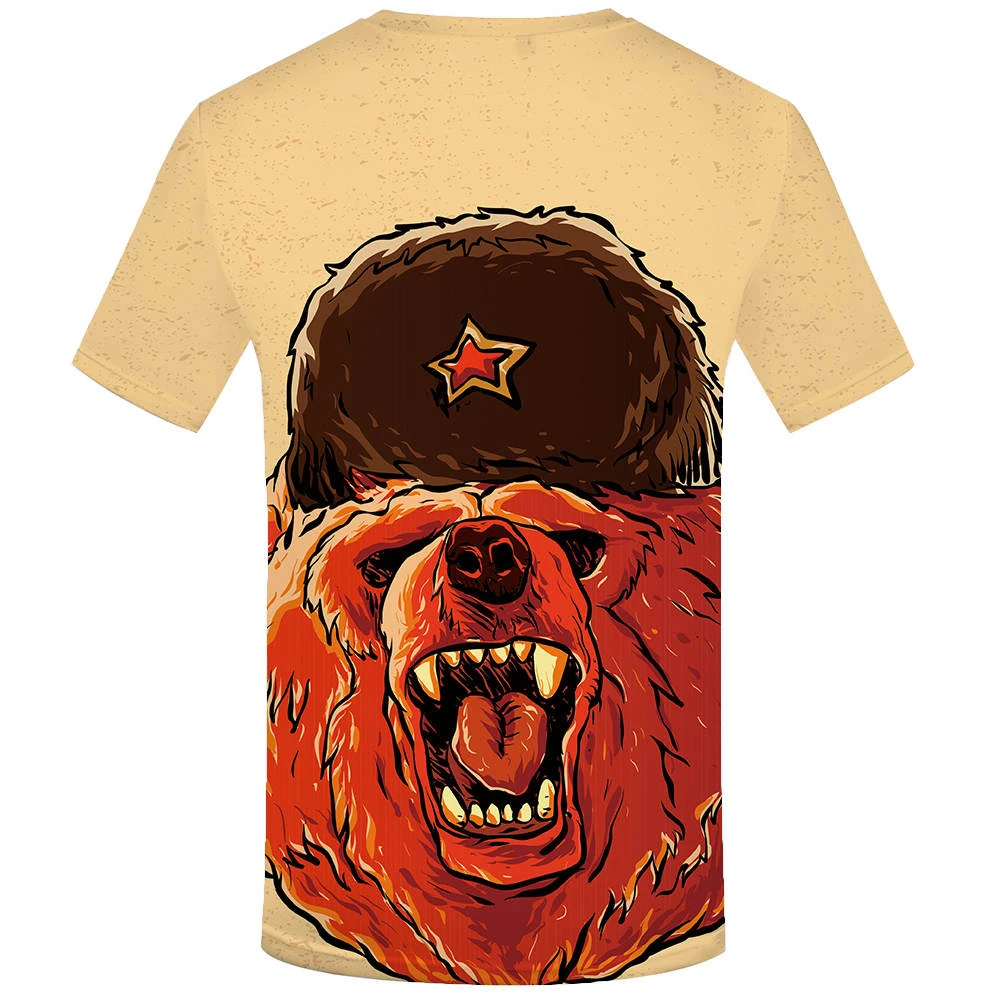 Мужская футболка с объемным рисунком KYKU летняя голубая 3D принтом медведя