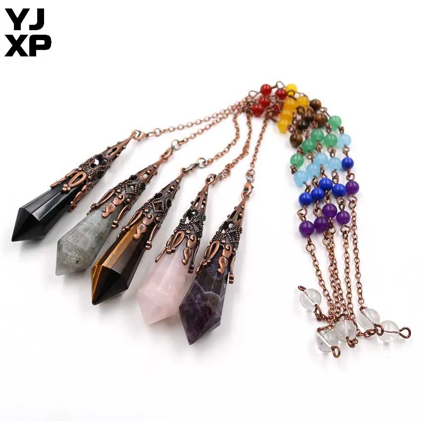 

YJXP Natural Amethysts White Crystal Opal Stone Pendulum Pendant Balancing Reiki Healing 7 Chakra Amulet Charms Jewelry 1Pcs