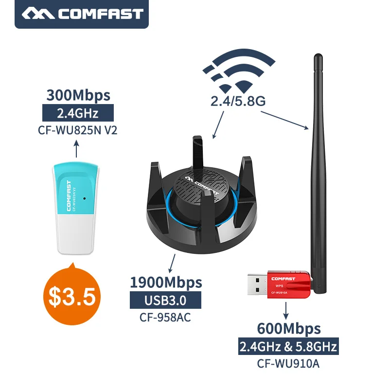 300~1900Mbps Long Range PC Wifi Adapter USB Lan Dongle Wi-fi Antenna 802.11ac/b/g/n Network Card 2.4Ghz &5.8Ghz Wireless emitter
300~1900Mbps Long Range PC Wifi Adapter USB Lan Dongle Wi-fi Antenna 802.11ac/b/g/n Network Card 2.4Ghz &5.8Ghz Wireless emitter